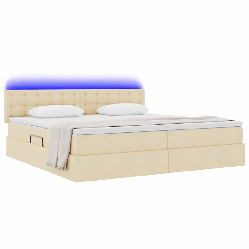 Łóżko z miejscem na przechowywanie i LED Kremowy 200 x 200 cm