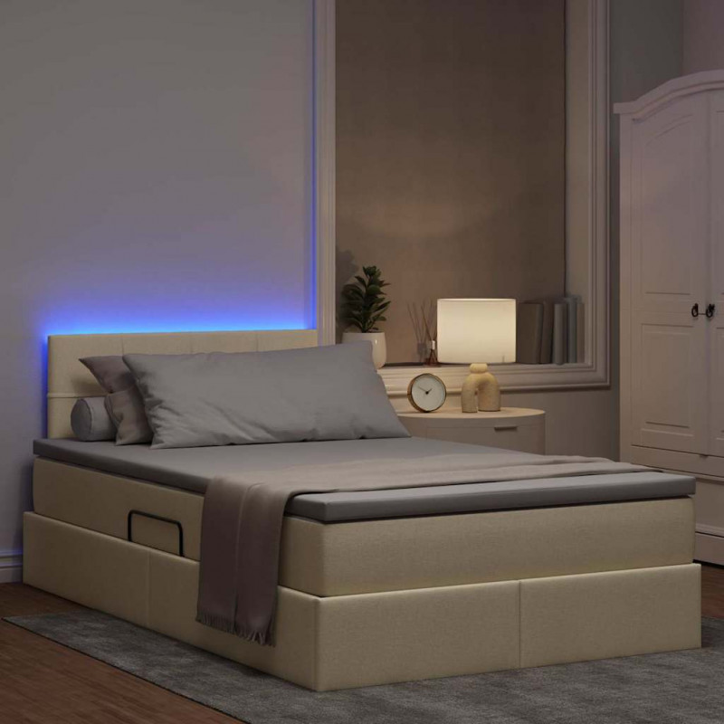 Łóżko z miejscem na przechowywanie i LED Kremowy 120 x 190 cm
