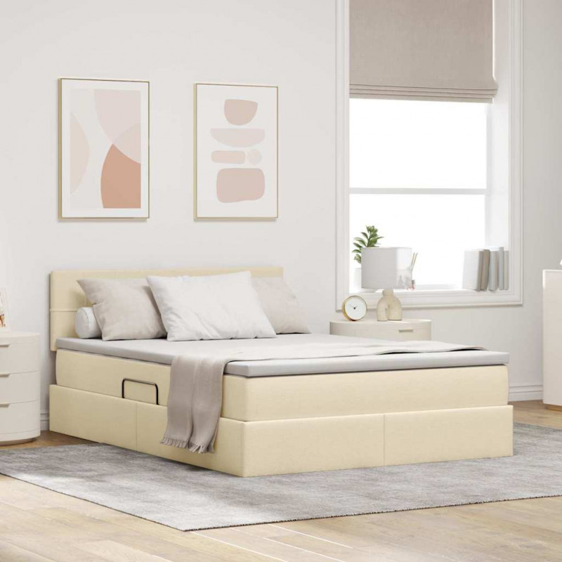 Łóżko z miejscem na przechowywanie i LED Kremowy 140 x 200 cm