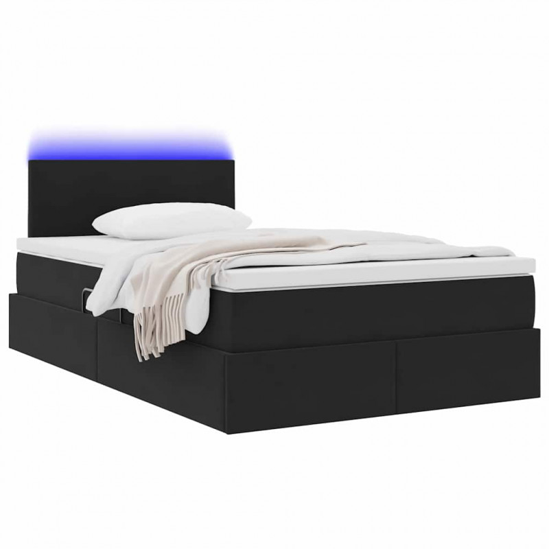Łóżko z miejscem na przechowywanie i LED Czarny 120 x 190 cm