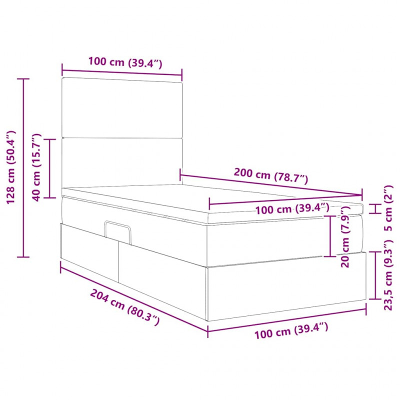 Łóżko z miejscem na przechowywanie i materacem 100 x 200 cm