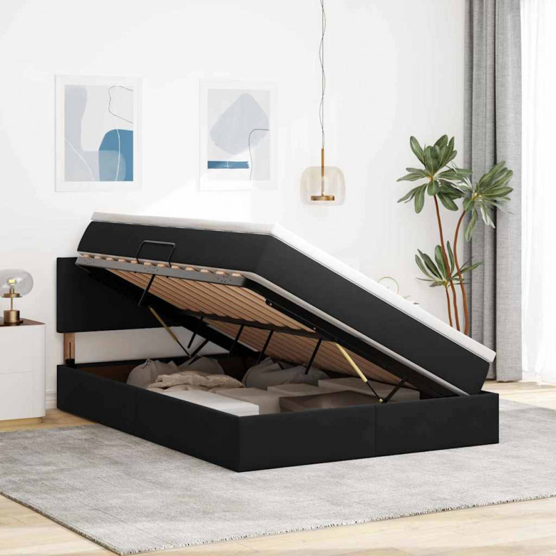 Łóżko z miejscem na przechowywanie i LED Czarny 140 x 190 cm