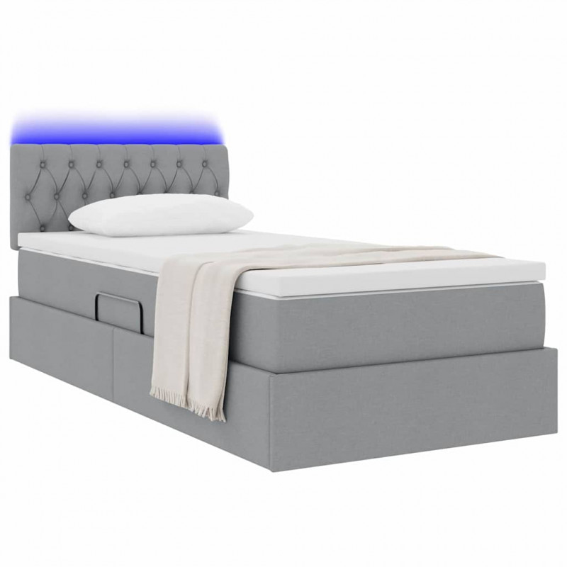 Łóżko z miejscem na przechowywanie i LED Jasnoszary 90 x 190 cm
