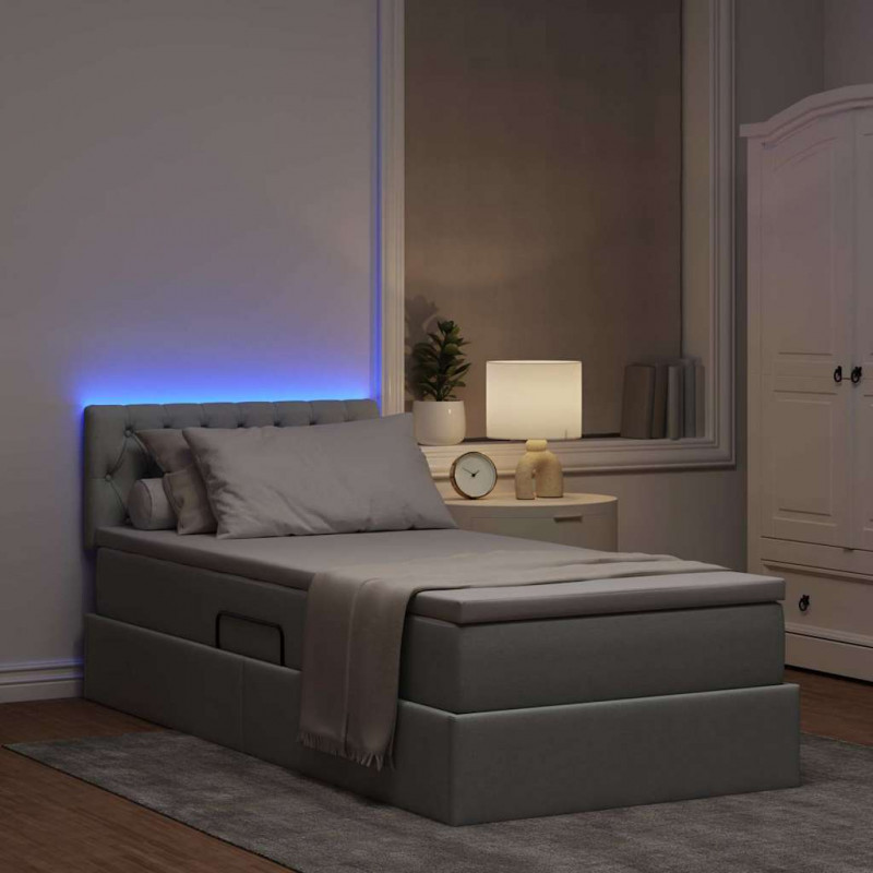Łóżko z miejscem na przechowywanie i LED Jasnoszary 90 x 190 cm