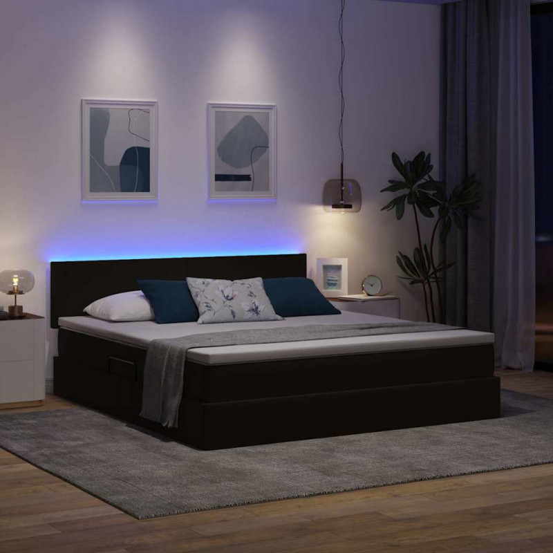 Łóżko z miejscem na przechowywanie i LED Czarny 160 x 200 cm
