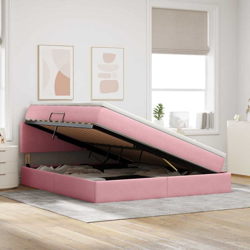Łóżko z miejscem na przechowywanie i LED Różowy 160 x 200 cm
