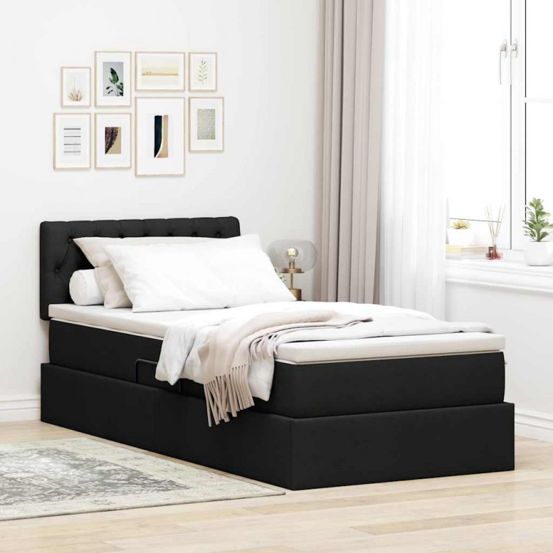 Łóżko z miejscem na przechowywanie i LED Czarny 90 x 200 cm