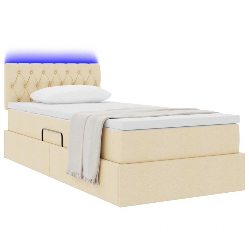 Łóżko z miejscem na przechowywanie i LED Kremowy 90 x 200 cm