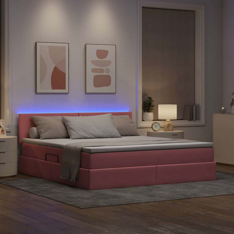Łóżko z miejscem na przechowywanie i LED Różowy 180 x 200 cm