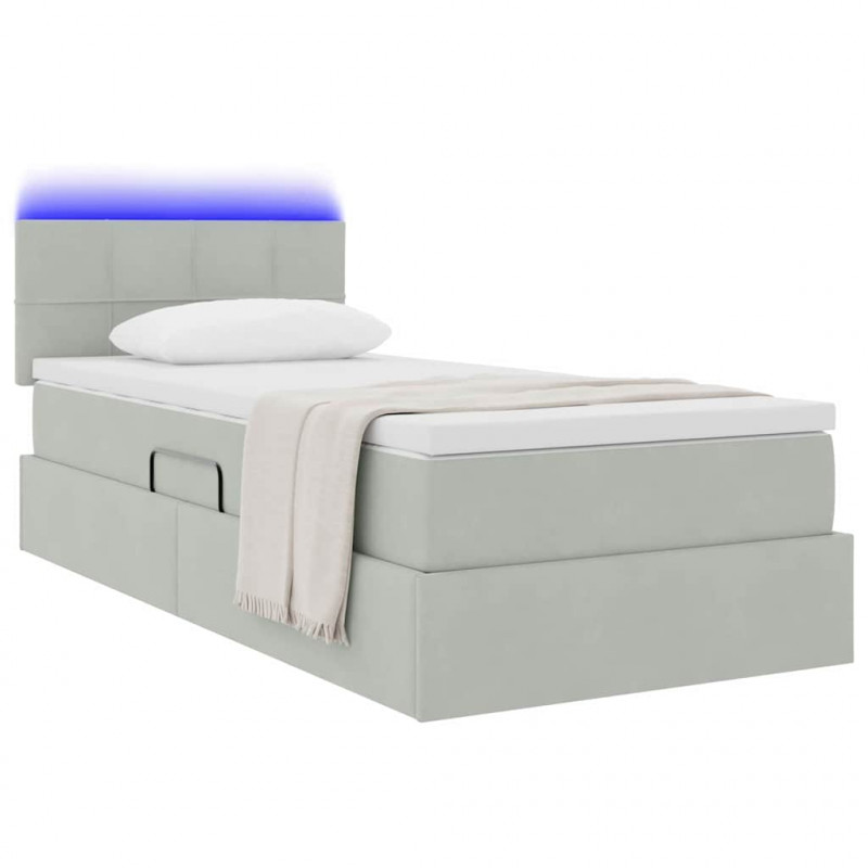Łóżko z miejscem na przechowywanie i LED Jasnoszary 90 x 190 cm