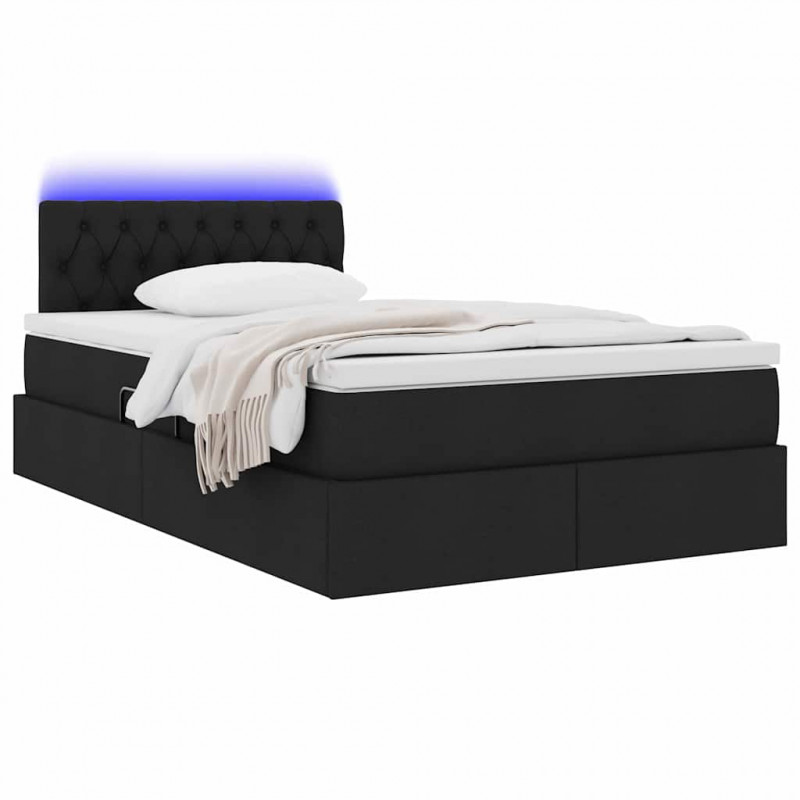Łóżko z miejscem na przechowywanie i LED Czarny 120 x 190 cm