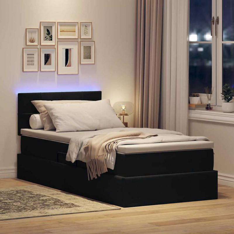 Łóżko z miejscem na przechowywanie i LED Czarny 90 x 190 cm