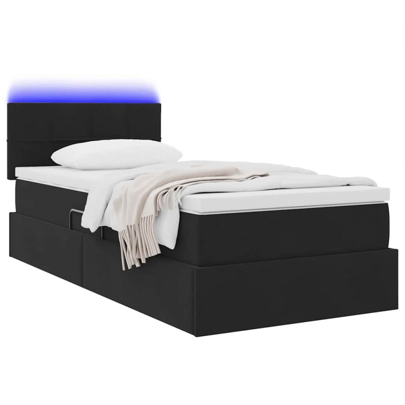Łóżko z miejscem na przechowywanie i LED Czarny 90 x 200 cm