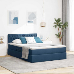 Łóżko z miejscem na przechowywanie i LED Niebieski 140 x 190 cm