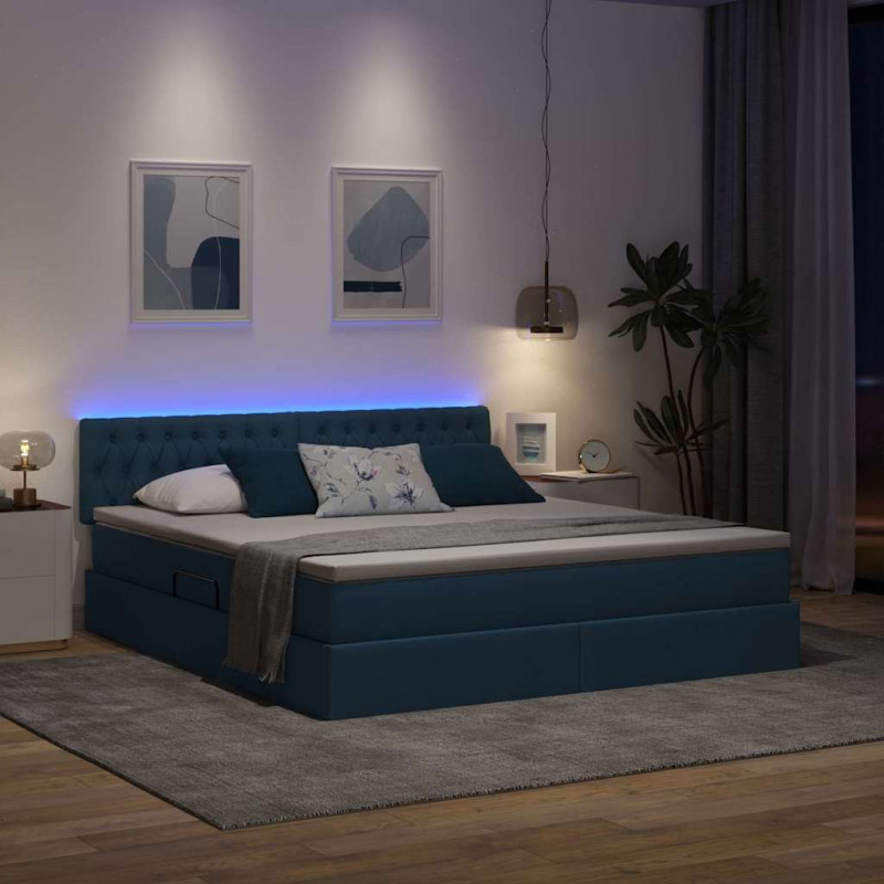 Łóżko z miejscem na przechowywanie i LED Niebieski 160 x 200 cm
