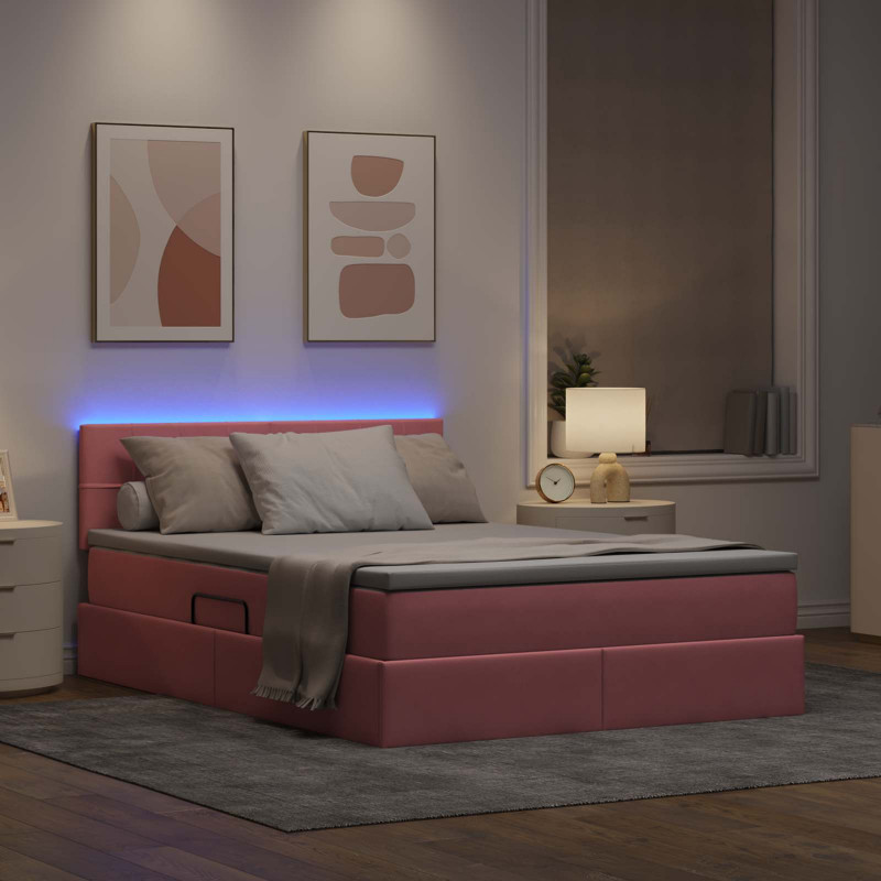 Łóżko z miejscem na przechowywanie i LED Różowy 140 x 190 cm
