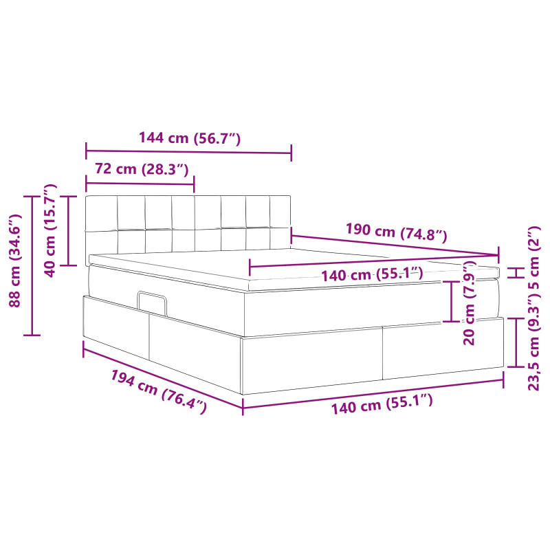 Łóżko z miejscem na przechowywanie i LED Różowy 140 x 190 cm