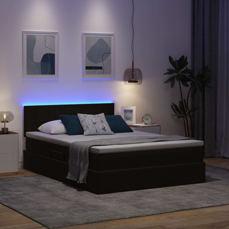 Łóżko z miejscem na przechowywanie i LED Czarny 140 x 200 cm