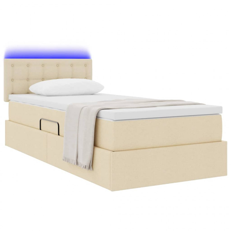 Łóżko z miejscem na przechowywanie i LED Kremowy 90 x 190 cm