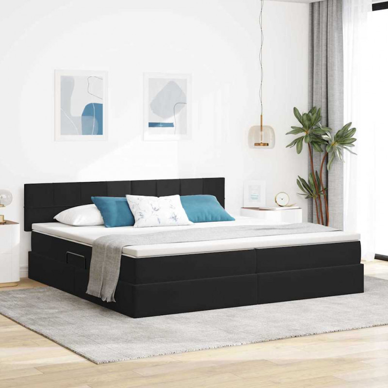 Łóżko z miejscem na przechowywanie i LED Czarny 200 x 200 cm