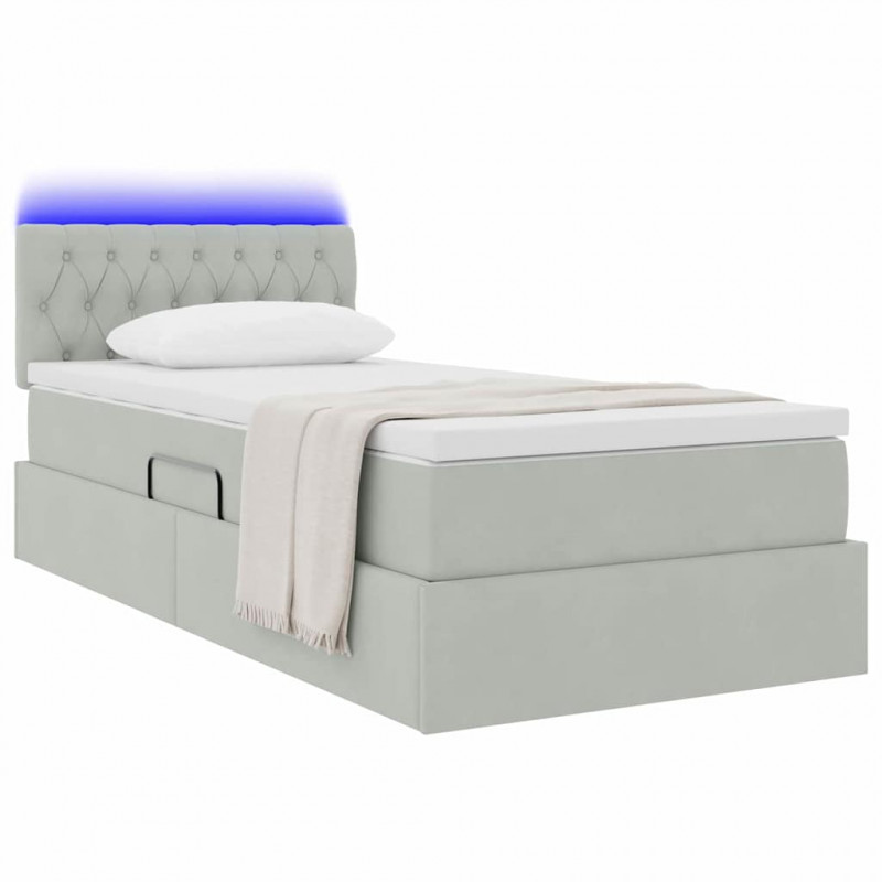 Łóżko z miejscem na przechowywanie i LED Jasnoszary 90 x 190 cm