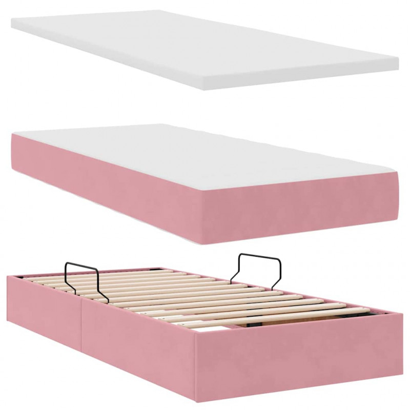 Łóżko z miejscem na przechowywanie i LED Różowy 90 x 190 cm