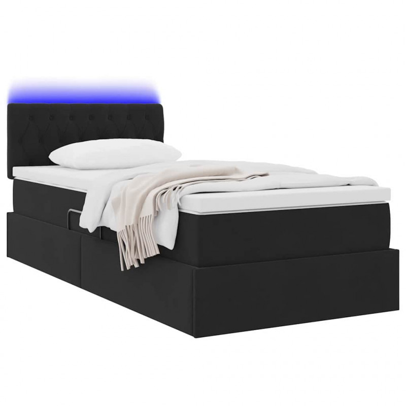 Łóżko z miejscem na przechowywanie i LED Czarny 90 x 200 cm