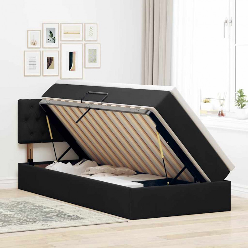 Łóżko z miejscem na przechowywanie i LED Czarny 90 x 200 cm