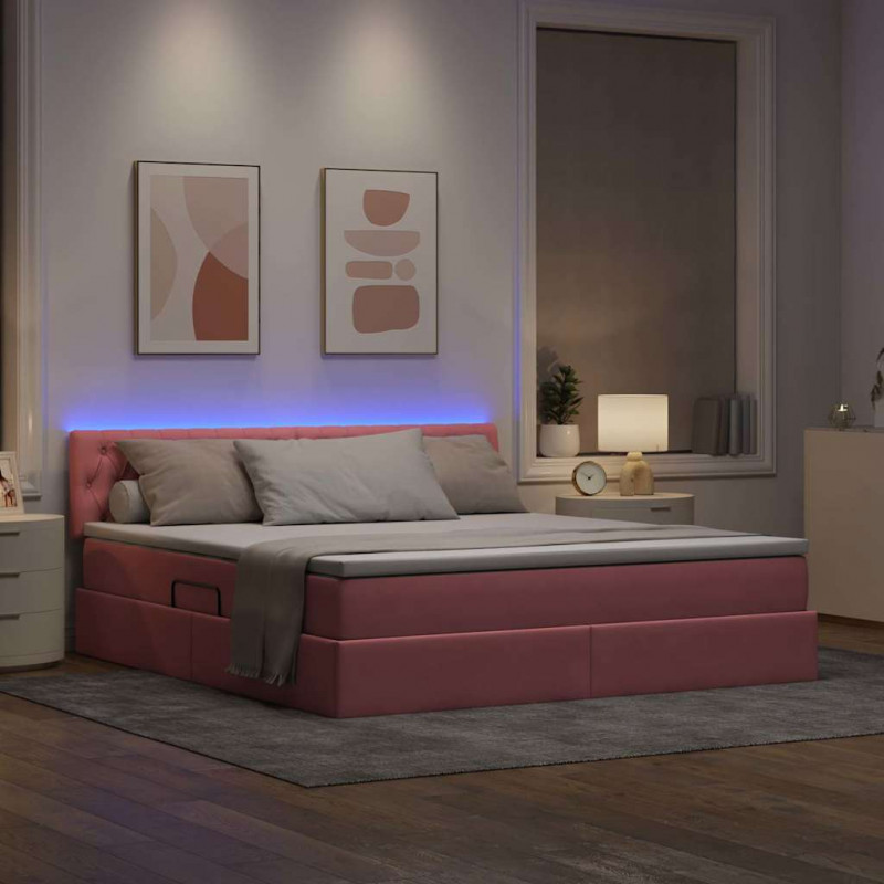 Łóżko z miejscem na przechowywanie i LED Różowy 160 x 200 cm