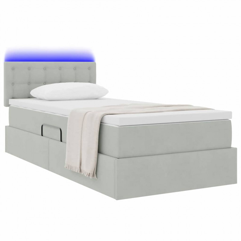Łóżko z miejscem na przechowywanie i LED Jasnoszary 90 x 190 cm