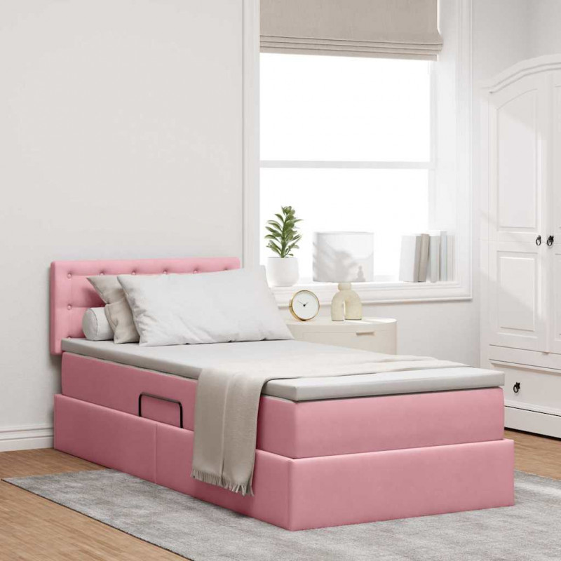 Łóżko z miejscem na przechowywanie i LED Różowy 90 x 190 cm
