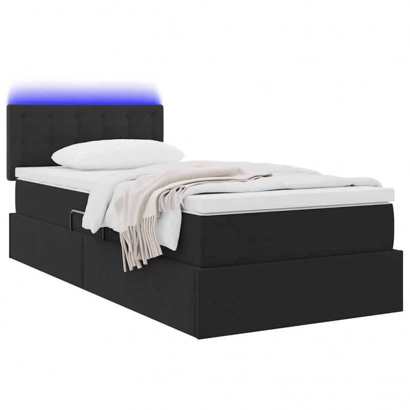 Łóżko z miejscem na przechowywanie i LED Czarny 90 x 200 cm