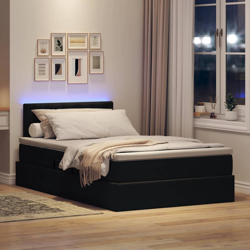 Łóżko z miejscem na przechowywanie i LED Czarny 120 x 190 cm