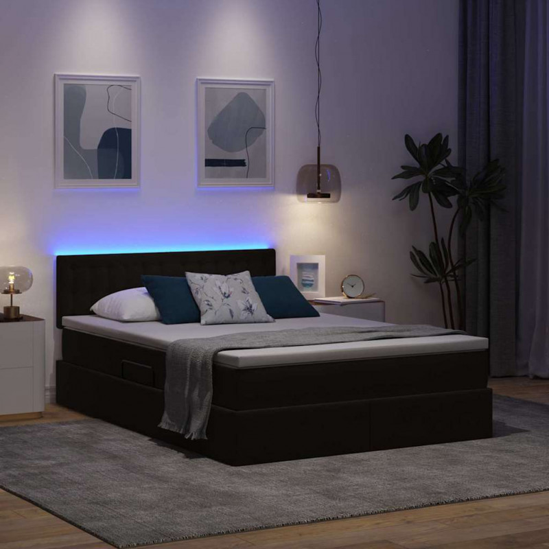 Łóżko z miejscem na przechowywanie i LED Czarny 140 x 200 cm