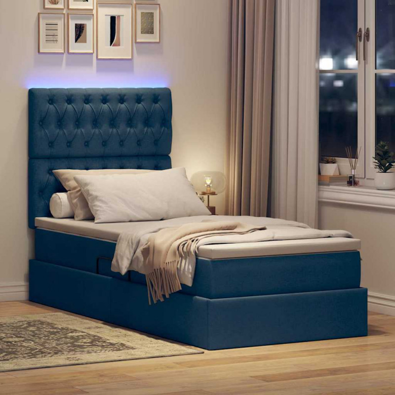 Łóżko z miejscem na przechowywanie i LED Niebieski 100 x 200 cm