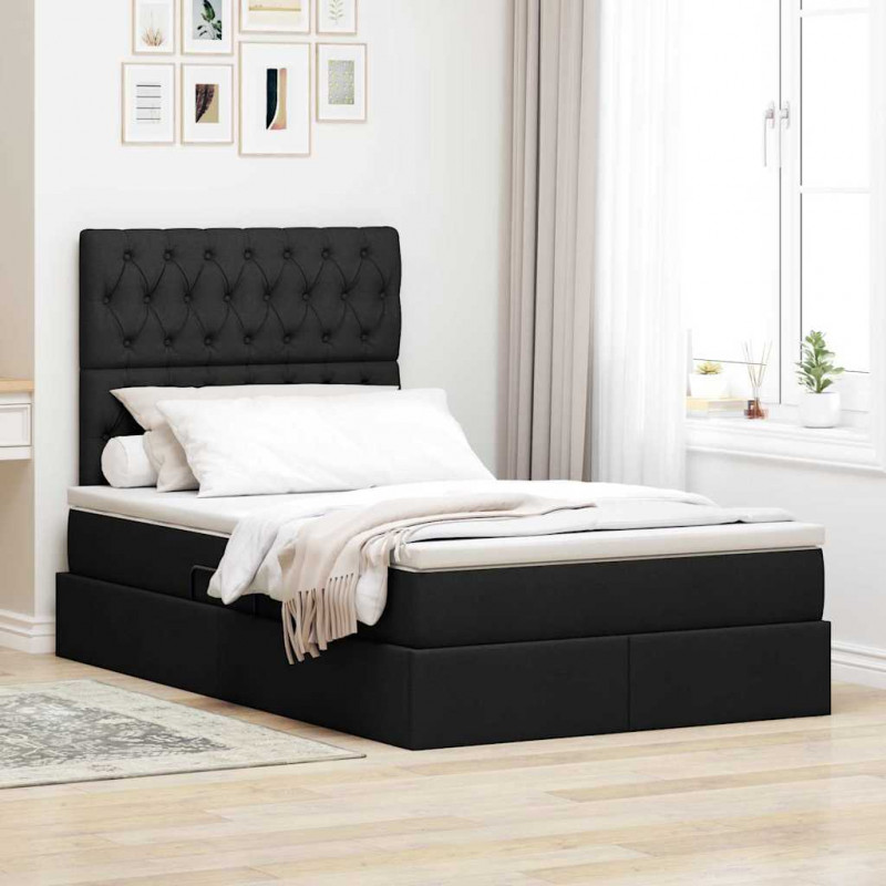 Łóżko z miejscem na przechowywanie i LED Czarny 120 x 190 cm