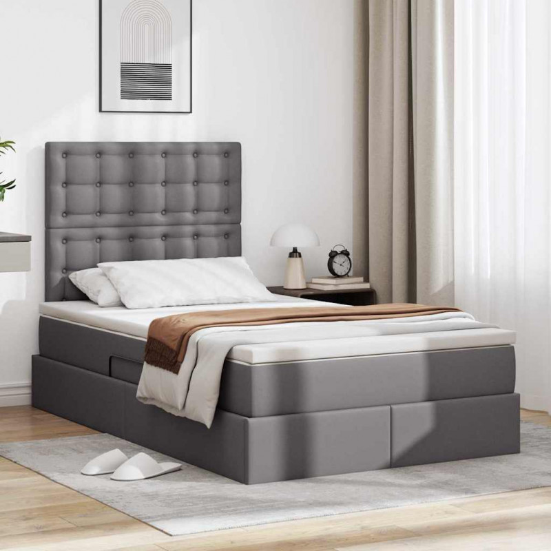 Łóżko z miejscem na przechowywanie i LED Szary 120 x 190 cm