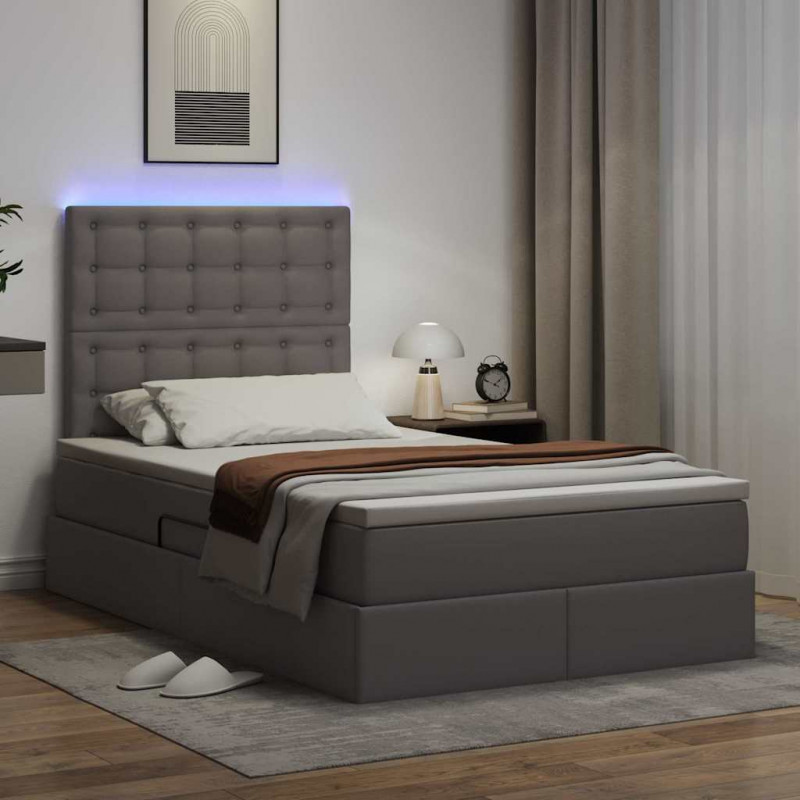 Łóżko z miejscem na przechowywanie i LED Szary 120 x 190 cm