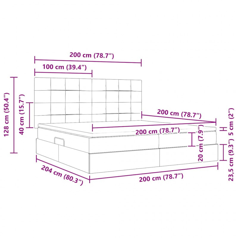 Łóżko z miejscem na przechowywanie i materacem 200 x 200 cm