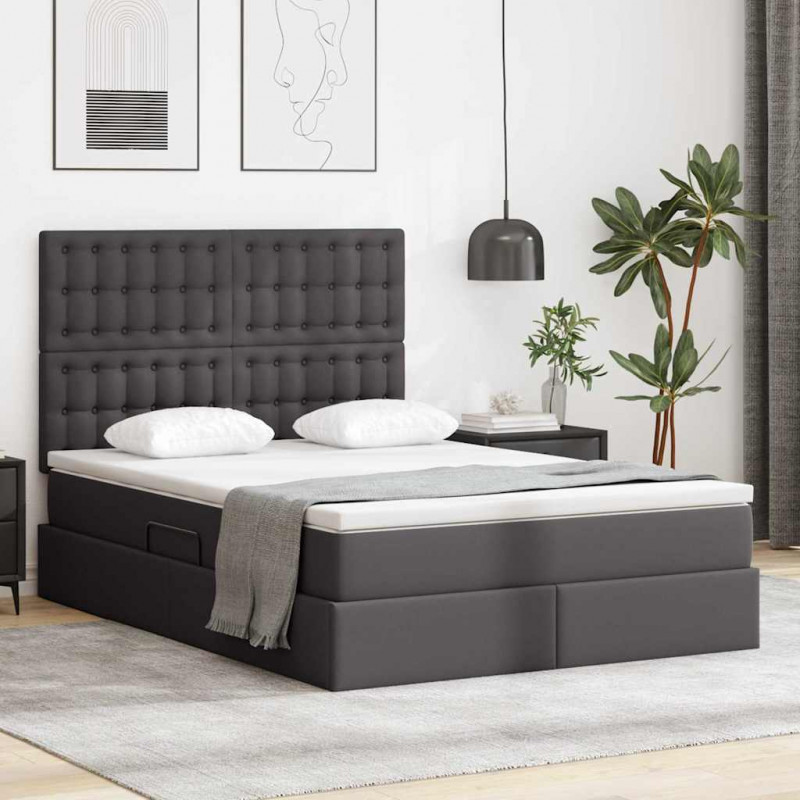 Łóżko z miejscem na przechowywanie i LED Szary 140 x 200 cm