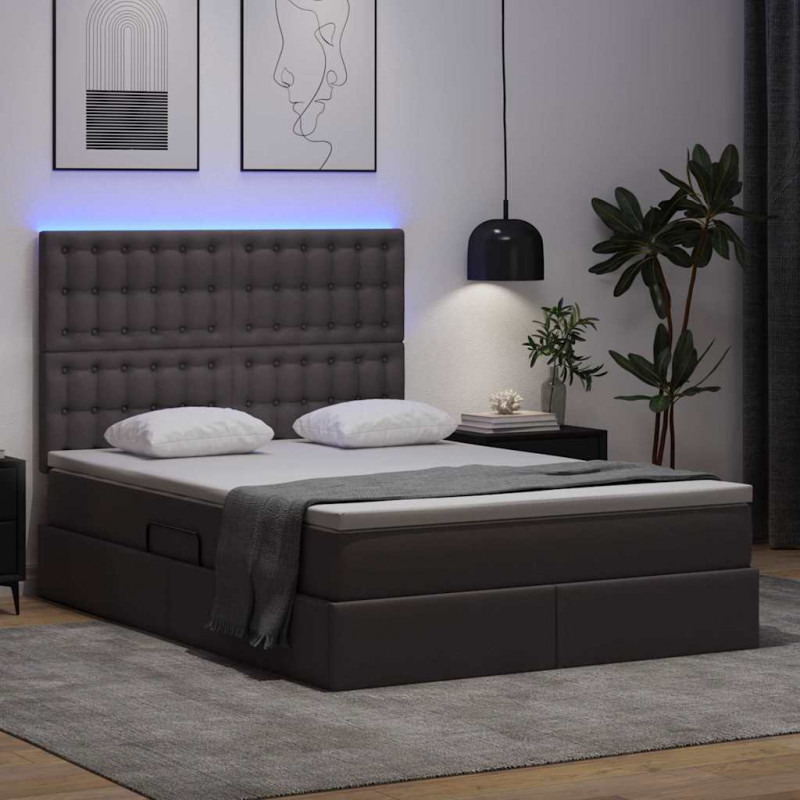Łóżko z miejscem na przechowywanie i LED Szary 140 x 200 cm