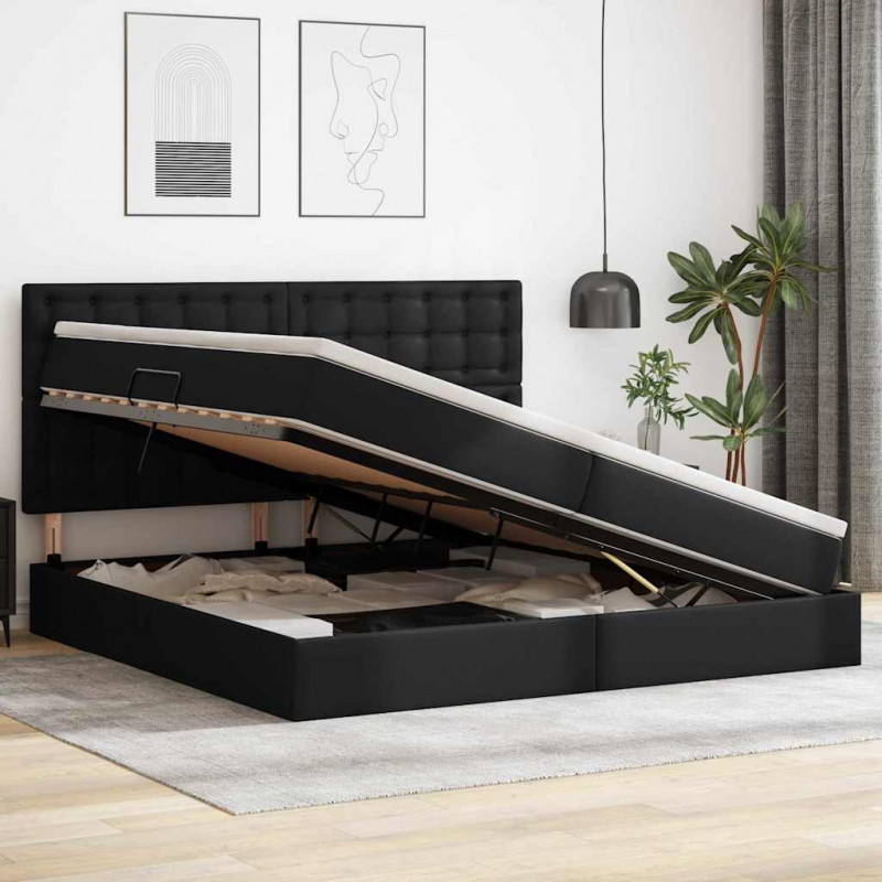 Łóżko z miejscem na przechowywanie i LED Czarny 200 x 200 cm