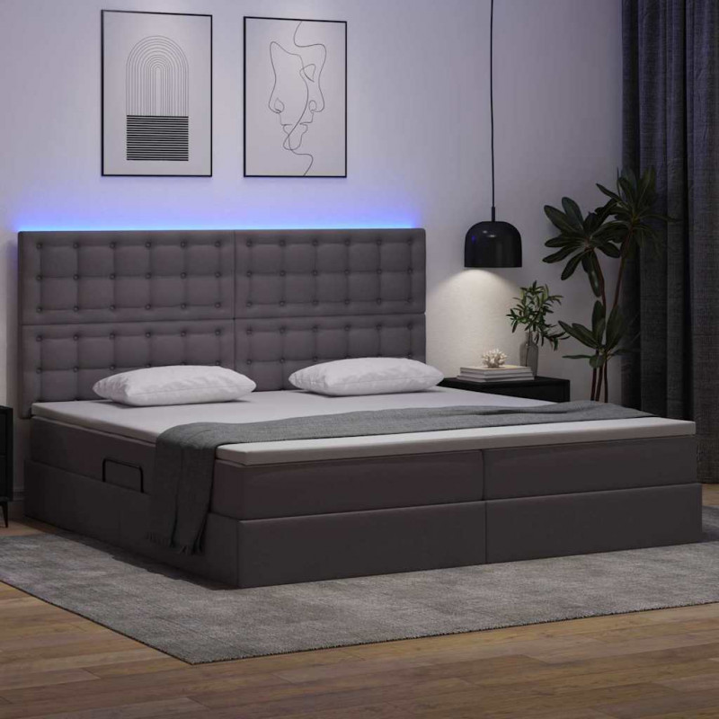 Łóżko z miejscem na przechowywanie i LED Szary 200 x 200 cm