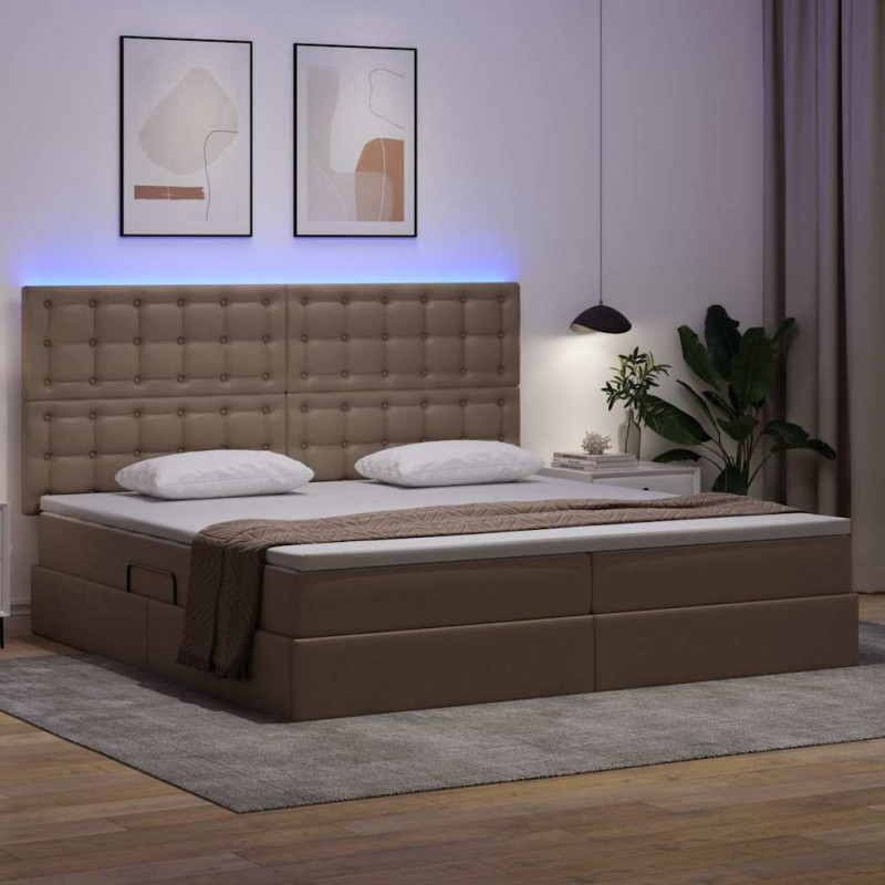 Łóżko z miejscem na przechowywanie i LED Kawowy 200 x 200 cm