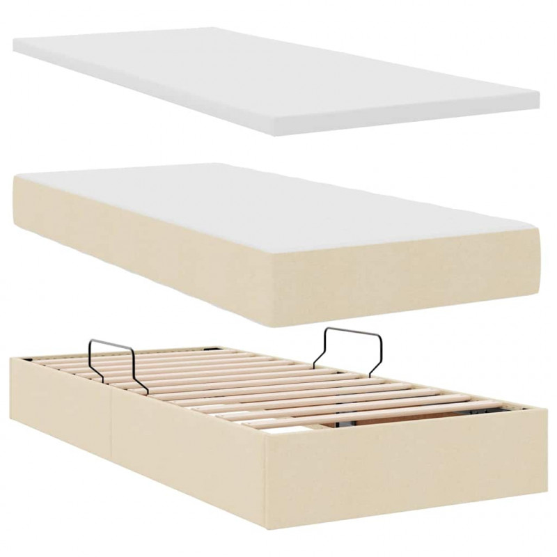 Łóżko z miejscem na przechowywanie i LED Kremowy 90 x 190 cm
