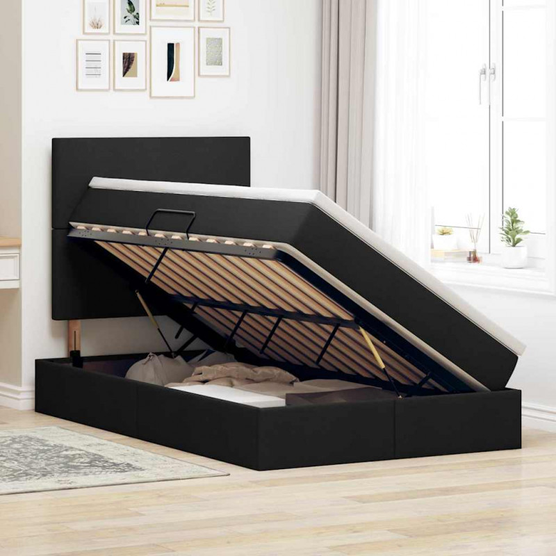 Łóżko z miejscem na przechowywanie i LED Czarny 120 x 190 cm
