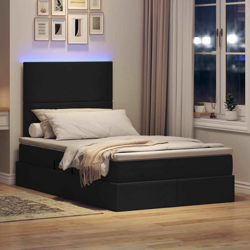 Łóżko z miejscem na przechowywanie i LED Czarny 120 x 190 cm