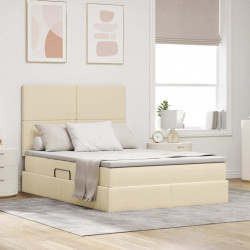 Łóżko z miejscem na przechowywanie i LED Kremowy 140 x 190 cm