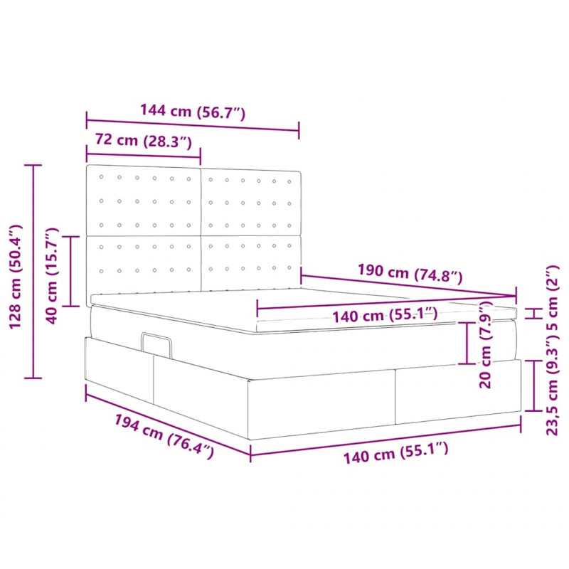 Łóżko z miejscem na przechowywanie i LED Niebieski 140 x 190 cm