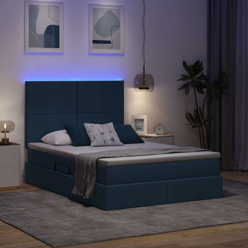 Łóżko z miejscem na przechowywanie i LED Niebieski 140 x 190 cm